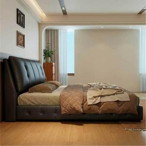 Testiera Alta con Pieghe Verticali in Vera Pelle, Struttura <span class=keywords><strong>Letto</strong></span> Matrimoniale in Legno Massello, Doghe in Pino Silenziose - Product Image 3