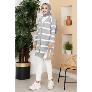 Striped <b>Button</b> Detailed Knitwear <b>Cardigan</b> Gray - Product Image 1