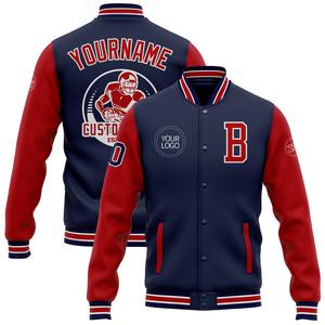 Vente en gros dans l'industrie directe de bombardiers décontractés d'hiver personnalisés bleu marine rouge-blanc veste bicolore Letterman Varsity à snap complet - Product Image 1