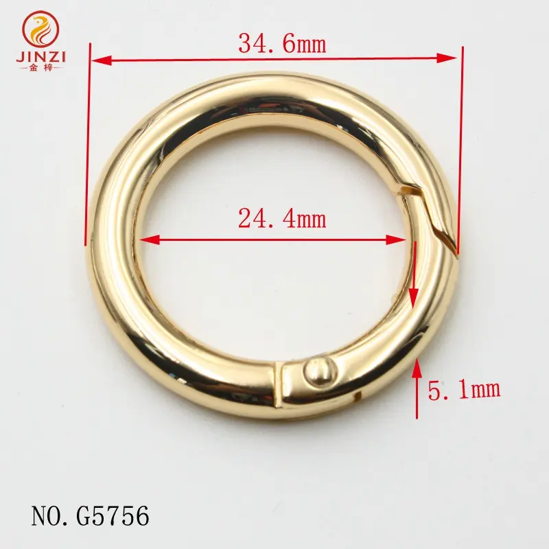 Металлические Пружинные уплотнительные кольца, позолоченные, 24 мм, круглый зажим, крючок, пружинное кольцо, застежка для сумки