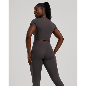 Qualité supérieure femmes manches courtes haut court extensible dans les quatre sens Super doux entraînement Fitness t-shirts pour l'été - Product Image 6