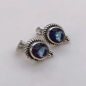Handmade Aurora Mystic Topaz Sterling <b>Silver</b> <b>Stud</b> <b>Earrings</b>, November Birthstone - Product Image 3