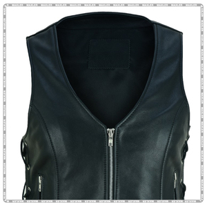 Chaleco de motorista de cuero de alta calidad para mujer, chaleco de motocicleta de cuero de vaca a la moda, Chaleco de motorista de piel de vaca duradero para mujer - Product Image 5