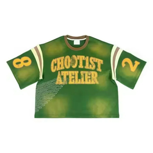 Camiseta Oversize Verde para Hombre Chootist Atelier, Manga Corta, Cuello Redondo, Estilo Casual, Algodón, Estampado de Letras, Corte Recortado - Product Image 1