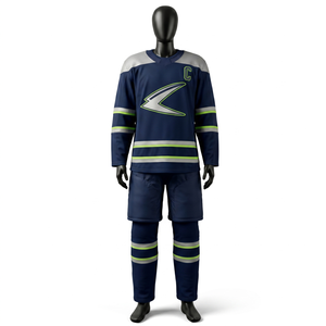 Conjunto de Jersey de Hockey sobre Hielo Personalizado para Hombre, Rayas Verde Marino, Sublimado, Absorbente de Humedad, Cuello en V, Manga Larga, Corte Regular, Ropa para Adultos - Product Image 1
