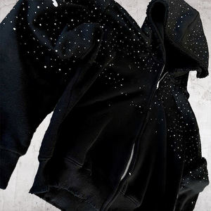 Logo personnalisé, streetwear de haute qualité, 100% coton, poids lourd, coupe ample, effet vieilli, fermeture éclair, strass, impression sérigraphique, hiver - Product Image 3