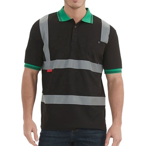 Polo de alta visibilidad Seguridad con cuello de contraste transpirable Tiras reflectantes Diseño de logotipo personalizado Camisetas de retales para hombres - Product Image 1