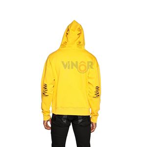 Sweat à capuche surdimensionné personnalisé imprimé à l'écran pour homme, hiver, poids lourd, 100% coton, effet vieilli pour la manche, polaire respirant, noir - Product Image 2