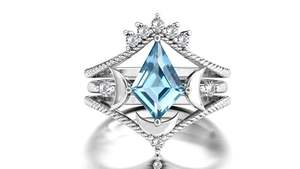 Anillo de Compromiso de Plata de Ley 925 Chapado en Oro Rosa con Topacio Azul, Juego de Anillos de Boda Art Deco de 3 Piezas, Anillo de Novia Único Certificado - Product Image 4