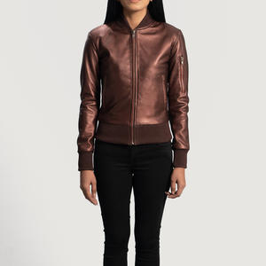 Reida Blouson bombardier en cuir bordeaux de haute qualité pour femme, tissu en coton respirant et à la mode de dernière conception pour la saison d'automne - Product Image 1