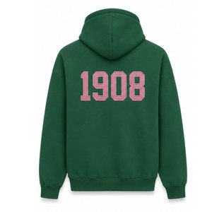 Sudadera con Capucha Verde Alpha Kapa Alpha AKA 1908, Sudadera Informal Unisex de Algodón y Felpa con Logotipo Rosa y Bolsillo - Product Image 3