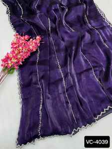 Último Modelo de Sari Jimmi Choo para Mujer con Bordado Hend Work, Sari de Seda Kachivaram, Sari de Algodón y Seda Cruda Hecho a Mano con Blusa - Product Image 2