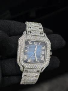 Montre de luxe pour homme, style hip-hop, sertie de moissanite VVS, cadran à chiffres romains, testeur de diamant, mécanique, vente en gros disponible - Product Image 1