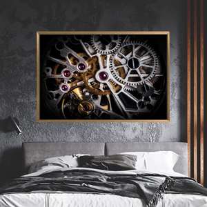 Póster Moderno en Lienzo: Arte de Mecanismo de Reloj Automático Impreso en Dorado, 1P: Enmarcado en Dorado - Product Image 1