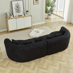 Sofá Modular Curvo <span class=keywords><strong>de</strong></span> Chenilla Negra <span class=keywords><strong>de</strong></span> 111.5 Pulgadas, Sin Ensamblaje, <span class=keywords><strong>con</strong></span> 6 Cojines para Sala <span class=keywords><strong>de</strong></span> Estar o Apartamento - Product Image 3