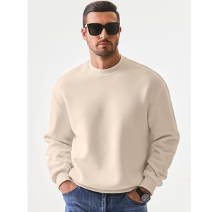 Sudadera de cuello redondo de color sólido holgada para hombre con manga larga, jerséis de Tela con estampado de fábrica personalizado para comercio exterior - Product Image 3