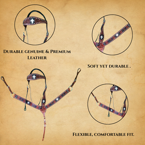 Juego de tachuelas de caballo para desfile ecuestre de lujo con coraza y coraza occidental marrón para montar - Product Image 4