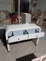 Table de salon moderne en bois avec incrustation d'os, écologique, faite à la main FAIZA CRAFT avec 4, 6 ou 9 tiroirs, artisanat naturel