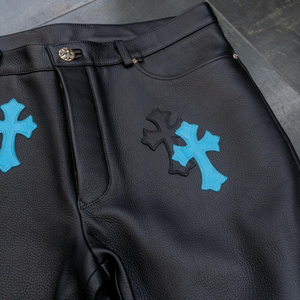 Pantalon en cuir pour hommes Streetwear Punk Hip Hop avec logo personnalisé OEM - Product Image 3
