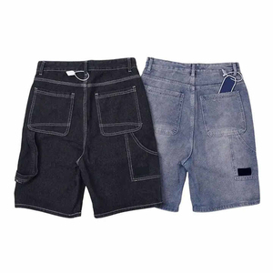 Shorts en jean droits pour femme, taille mi-haute, extensible, délavé à l'acide, longueur genou, boutonné, avec dentelle et pompons, séchage rapide, tendance, pour l'été - Product Image 6