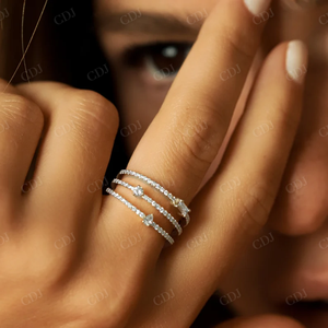 วงแหวนเพชรหลายแถว14K สีทองแบบปรับแต่งได้สำหรับผู้หญิงแหวนเพชรหลายสายสำหรับห้องปฏิบัติการ - Product Image 5