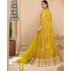 Anarkali Salwar Kameez Mangas completas Acampanadas Largo Sin esfuerzo Celebrar Fusión Festivales de bodas étnicos indios Rayón pesado - Product Image 4