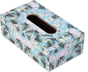 Tradebyd Luxury <b>Square</b> <b>Wooden</b> Enamel Printed Eco-Friendly Handmade Decorative Tissue <b>Box</b> & Holder for Office - Product Image 1