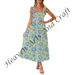 Vestido de tirantes finos de algodón estampado bohemio para mujer, vestido de tirantes finos de algodón con estampado de bloques de verano para mujer disponible - Product Image 4
