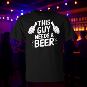 Ce t-shirt à manches courtes et col rond « This Guy Needs A Beer » pour homme, idéal pour une tenue de fête - Product Image 3