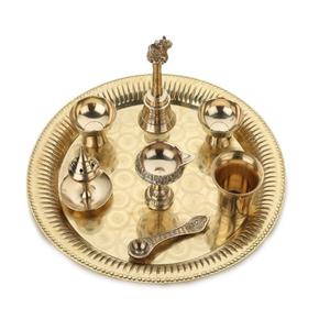 Pooja งานแต่งงาน Mandap ยินดีต้อนรับ Thali ทําด้วยมือโลหะชุบทอง Pooja Thali พร้อมขาตั้ง Agarbati และผู้ถือไดยาไดวัลลี่ - Product Image 3