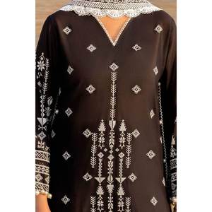 Ensemble 3 pièces brodé non cousu noir pour femme, en tissu lawn, pour maillot de bain et tenue de plage - Product Image 4