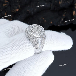 Bague de luxe en argent, style baguette ronde, argentée, scintillante, tendance - Product Image 3
