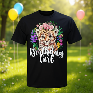 Camiseta de Cumpleaños con Estampado Floral de Animales del Zoológico para Niñas, Camiseta Promocional de Cumpleaños con Estampado de Guepardo para Niñas - Product Image 3