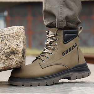 حذاء عمل ييزونكو بني للرجال جلد علوي مقاوم للصدمات مبطنة مانعة للانزلاق نعل خارجي حذاء عمل للرجال - Product Image 2