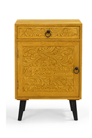 Table de chevet moderne en bois massif avec incrustations – Motifs tribaux géométriques en bois de manguier fabriqués à la main, 1 tiroir de rangement, mobilier de chambre et d'appartement