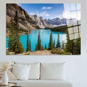 Arte en lienzo del lago Moraine: impresión decorativa de paisaje canadiense para pared, arte en vidrio templado - Product Image 1