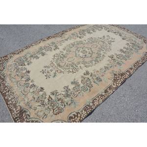 Classic Beige Brown 5.5 X 9.4 ft Vintage Turkish <b>Rug</b> <b>Large</b> Area Wool Patchwork Design for Hallway <b>Bedroom</b> Latex for Room Bedside - Product Image 4