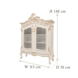 Vintage Cream Carved <b>Display</b> Vitrine <b>Cabinet</b> - Product Image 4