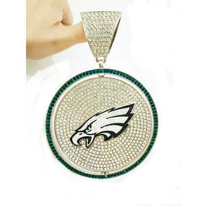 Pendentif de football émaillé Phila Eagles en argent sterling 925 plaqué or rhodié 14K avec diamant Moissanite taille brillant, breloque sportive - Product Image 3
