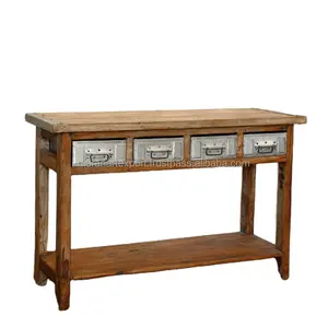 工业和复古客厅家具木制乡村装饰控制台桌，带抽屉