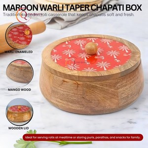 Caja de madera moderna Chapati para cocina, olla caliente y cazuela, juego de servir, decorativa para Chapati olla caliente, tapa impresa de forma redonda - Product Image 6