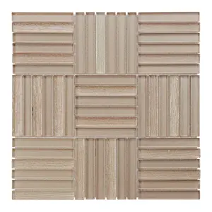 Azulejos de salpicaduras de cocina color crema Beige, mosaico de parquet de Basketweave de vidrio en aerosol frío para Decoración de cocina - Product Image 1