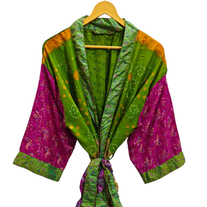 ชุดกิโมโนผ้าไหมส่าหรีลายดอกไม้แนววินเทจชุดคลุมส่าหรีชุดปาร์ตี้ชายหาดผ้านุ่มทำมือสไตล์อินเดีย - Product Image 1