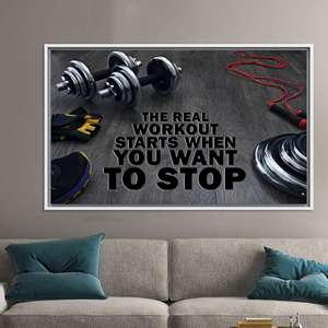 Tableau mural imprimé sur toile : Citation de motivation pour la gym avec haltères, TOILE ENCARTÉCHÉE BLANCHE - Product Image 1