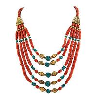 Collier ras du cou perlé fait à la main tibétain classique pour femmes accessoire de mode multi-brins motif floral pour mariage fait corne