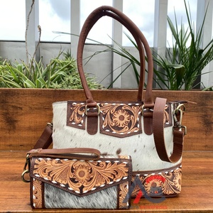 Bolso de mano y embrague de gran capacidad de lujo de cuero genuino con herramientas manuales occidentales para mujer de alta calidad con muñequera, conjunto combinado de 2 uds - Product Image 1