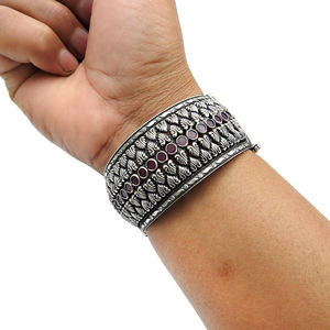 Elegant Look 925 Sterling Oxidized Silver Natural Ruby Gemstone Round Shape Ethnic Bangle for Woman <b>Girls</b> Handmade Jewelry India - Product Image 5