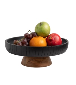 Frutero de madera de mango, Pedestal Natural decorativo con cuenco, uso como centro de mesa para cocina, tamaño personalizado, Color de madera Natural - Product Image 1