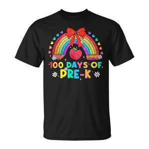 Camiseta 100 Days Of Pre-K con diseño de manzana arcoíris para celebración preescolar, camiseta unisex de manga corta con cuello redondo para niños - Product Image 1