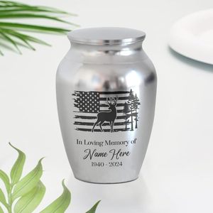Urnes de chasse au cerf personnalisées en acier inoxydable urne décorative gravée de taille personnalisée pour adultes cendres humaines argent - Product Image 5